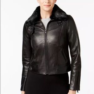Andrew Marc- Cambridge Fur Trim Leather Jacket